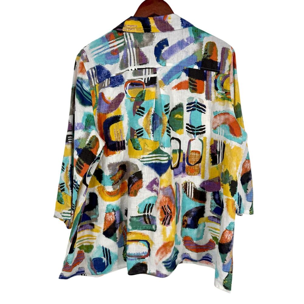 Ali Miles Plus Size 1X LINEN BLEND Abstract Blouse Shirt Top Wearable Art Artsy - Picture 10 of 10